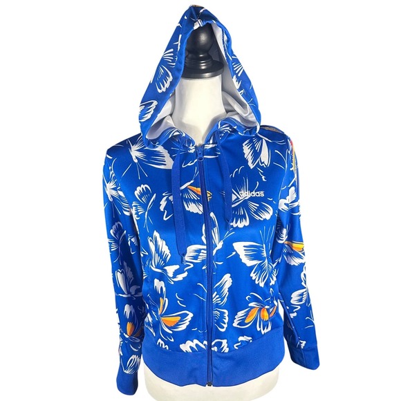 adidas Tops - Adidas x Farm Rio Hoodie Women Small Blue Butterfly Print Full Zip Jacket